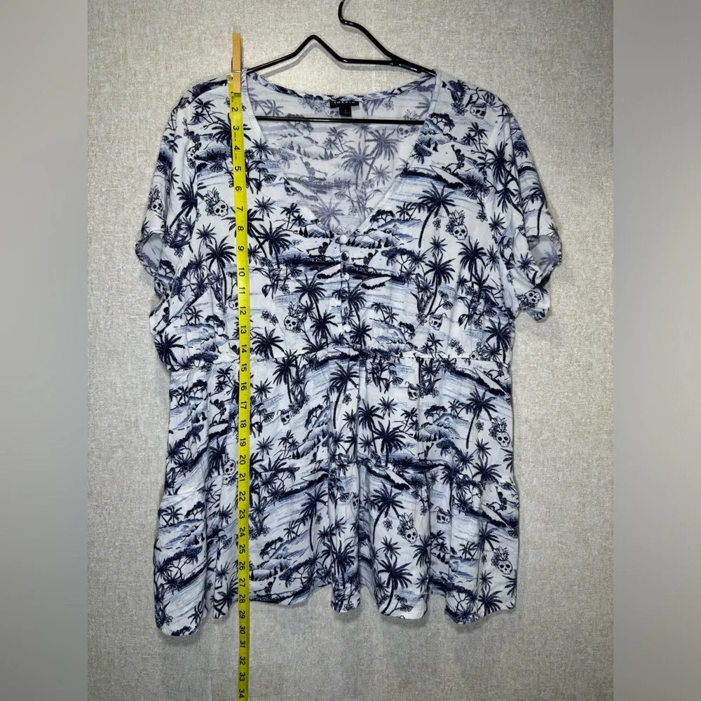Torrid Blue & White Tropical Skull Print Babydoll Tunic Top Cute Goth Size 1/1X - Picture 6 of 10